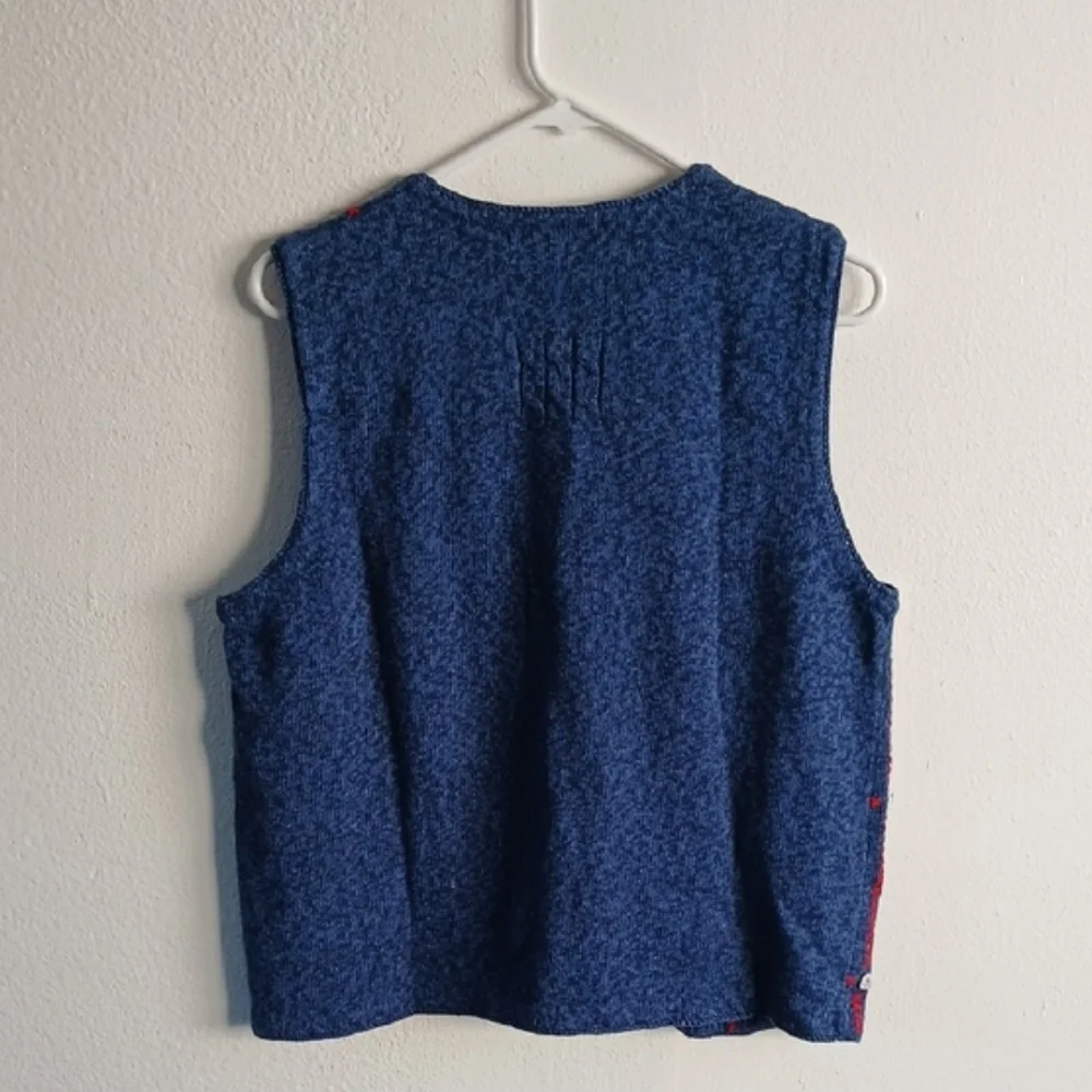 Vintage Marisa Christina Navy Blue Knit Embroided Calendar Vest Size Large - Picture 5 of 5